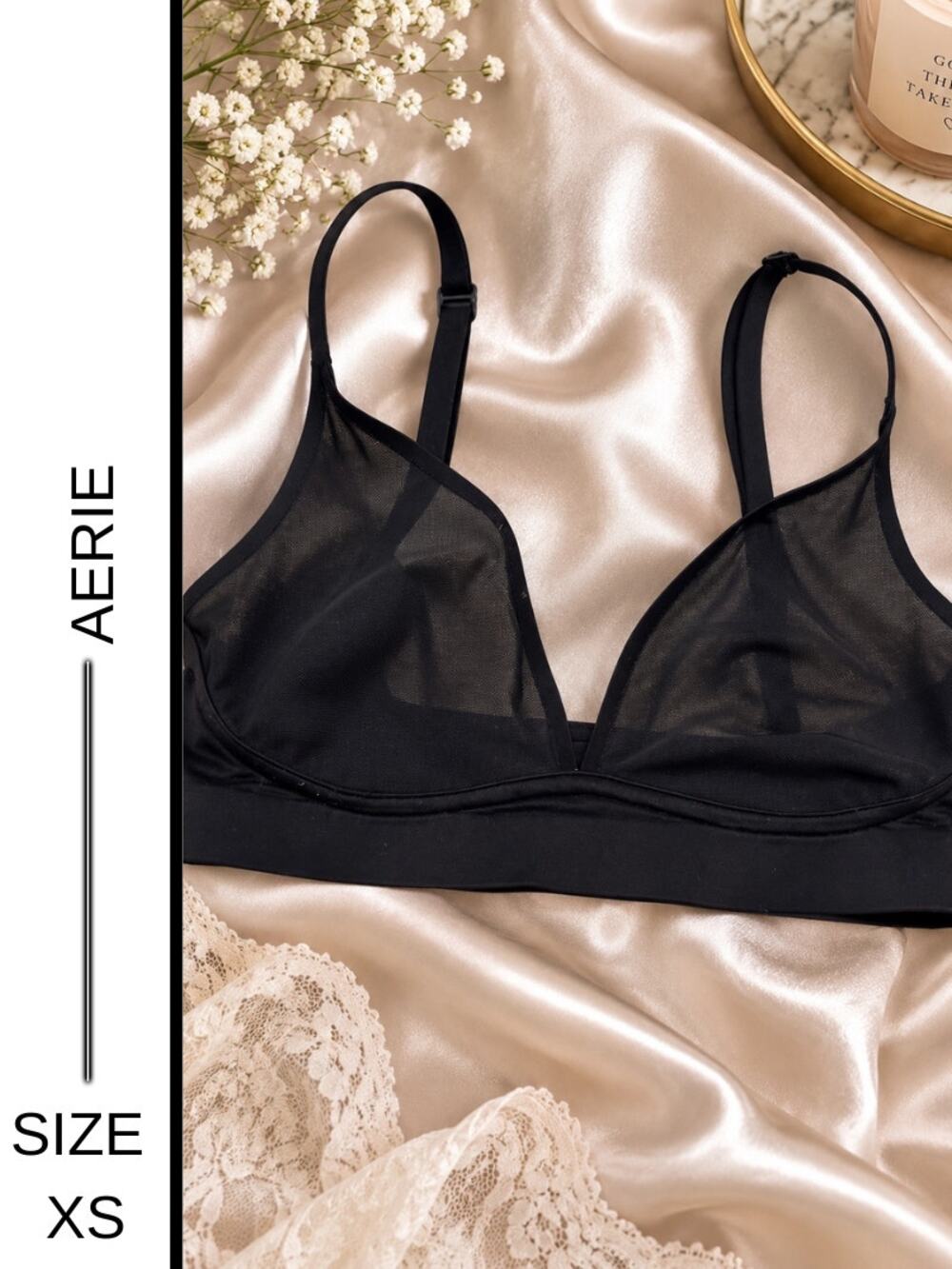 MSRP: $39.95 | ✨ Aerie SMOOTHEZ Black Triangle Bralette – Size XS ✨